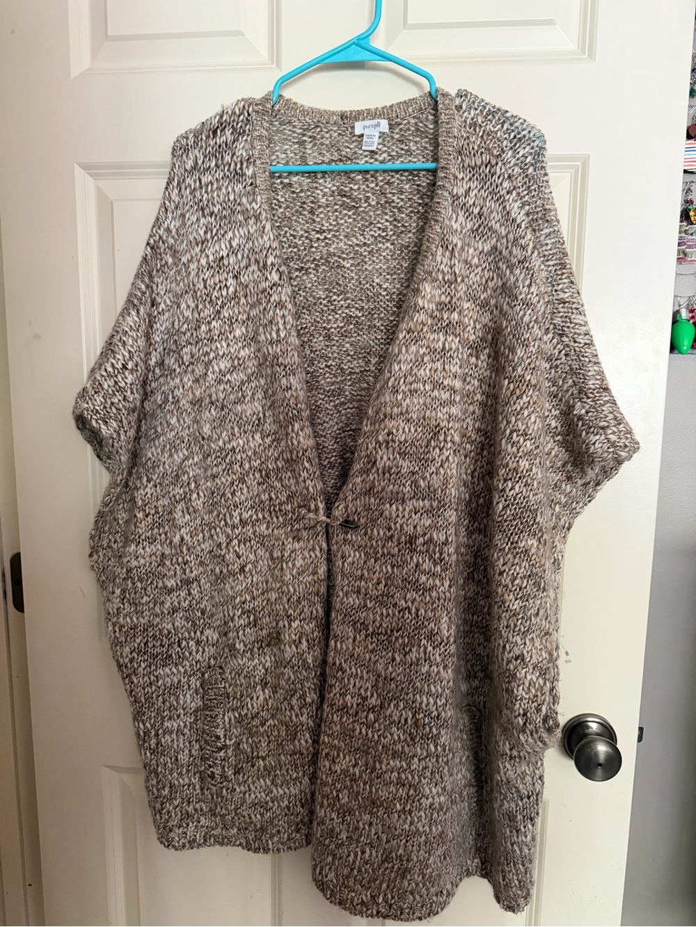 J. Jill Marled Taupe Plus Size Open-Front Knit Cardigan